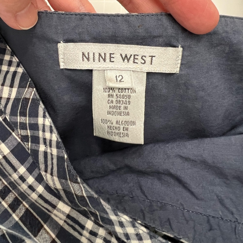 Nine West Blue Plaid Cotton Summer Dress Size 16 - Picture 12 of 15